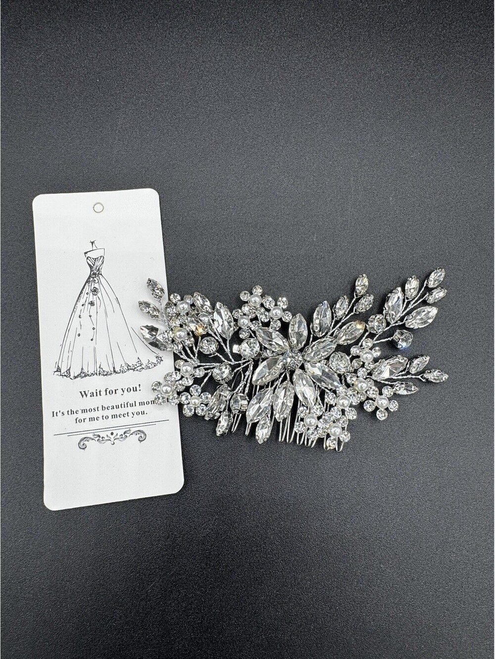 Bridal Wedding Hair Comb Rhinestone Pearl Floral Crystal Hair Accessory Silver
